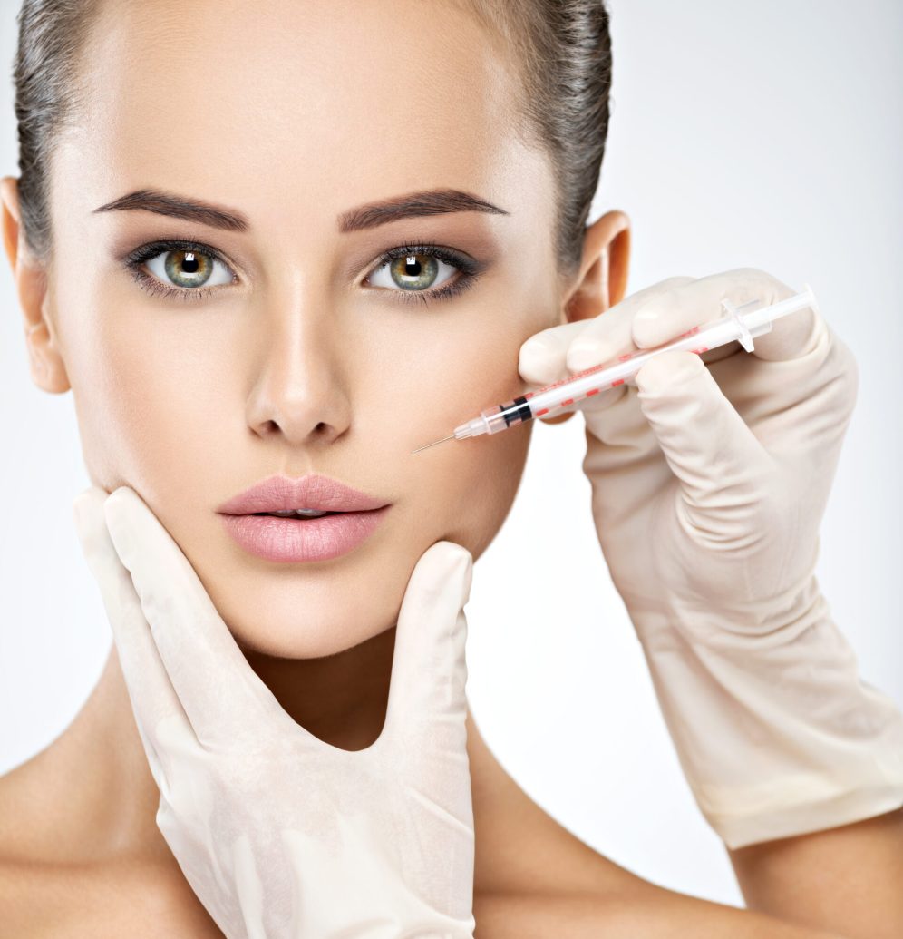 Beauty woman botox injections. Treatment with botox hyaluronic collagen  injection. Cosmetology and skincare. Woman in beauty salon. plastic surgery clinic.
